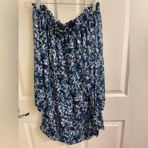 WAYF off the shoulder blue floral dress
